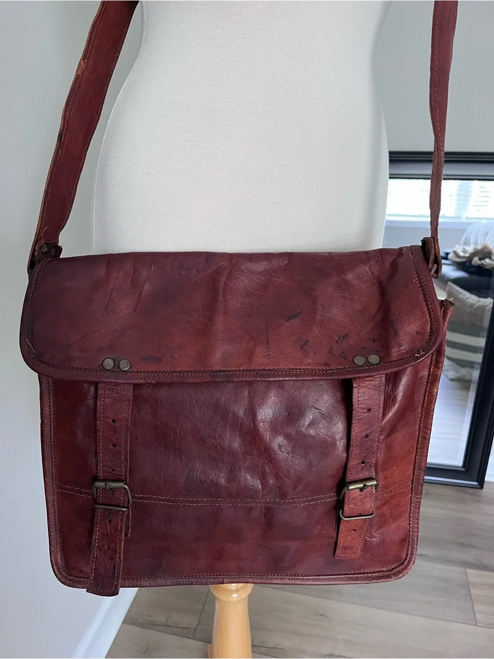 Vintage Rustic Leather Messenger Bag Satchel Laptop Briefcase Crossbody